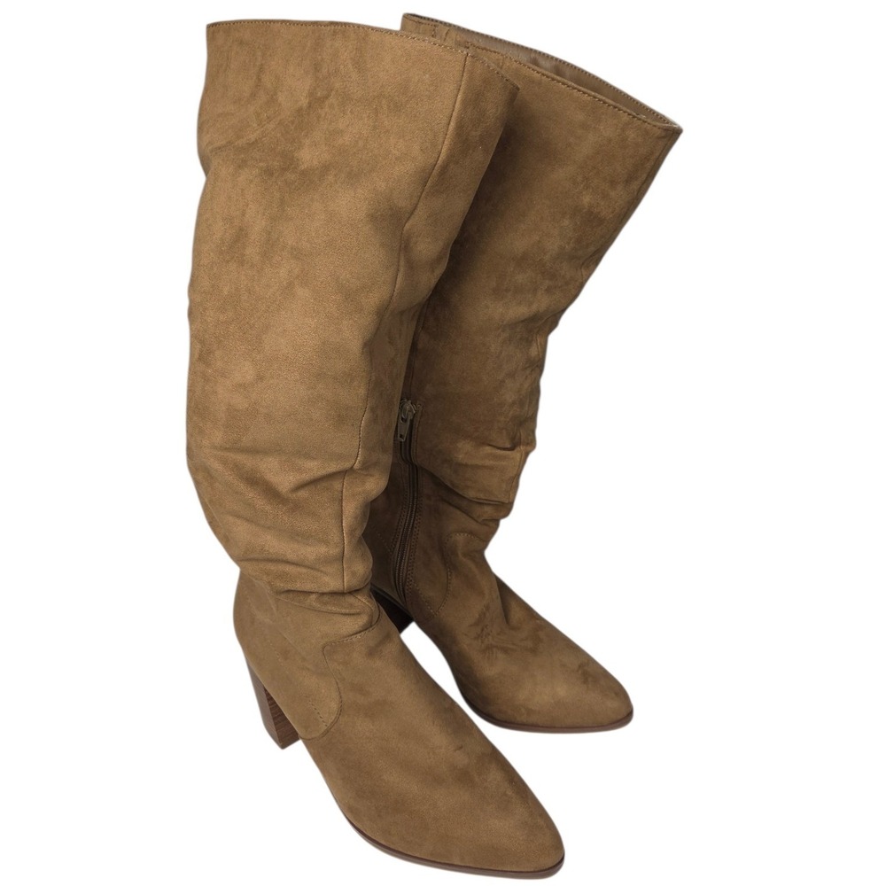 Universal Thread Women Boots 9.5 Tan Slouch Mid Calf Pointed 2.5" Block Heel New